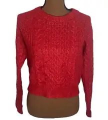 red cable knit alpaca wool blend cropped Crewneck sweater S