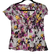 ZOA New York Floral 100% Silk Buttoned Blouse Small