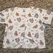 Vintage 90s Women Small Teddy Bear‎ Pajama Top Teddy Bear Button Down