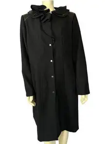 Elie Tahari 100% Wool Black Fitted Layered Leather Ruffle Collar Coat size XL