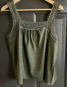 GAP Army Green Squareneck Hemp Crochet Trim Tank Top - small