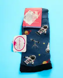 Original Parquet Women Fun Crew Novelty Socks Space Astronaut Blue NWT