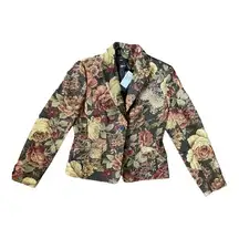 Grace Elements Women’s Brown Floral Career Coat Jacket Blazer Size 4 NWT