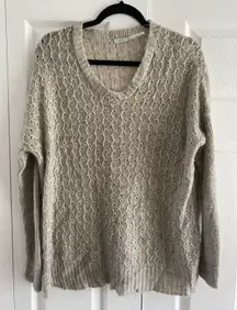 Kimchi Blu Womens Medium Tan Cableknit Sweater Fisherman Coastal Clean Girl
