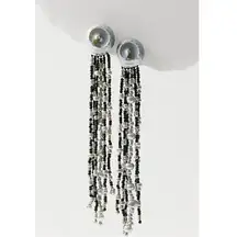 Free People Bohemian Shell Beaded Ocean Eyes Dangle Earrings Black Pearl NWT