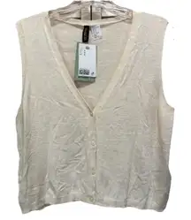 Divided Knit Button Up Lightweight Sweater Vest Size Medium Cream Soft NWT‎