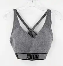 Puma Gray Logo Spellout Padded Racerback Sports Bra Women's Size Large