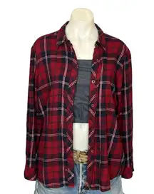 Angel Wings Plaid Flannel Shirt Shacket LARGE Oversize Unique Sequin Red Black