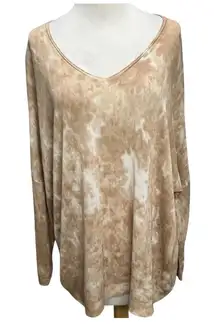 Tempo Paris Sweater Womens S/M Cream Brown Natural Tie Dye Relaxed Boho Chic