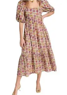 MINKPINK Yasamin Tiered Midi Dress in Pink Yellow Floral M