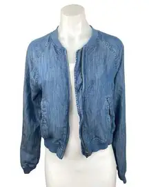 American Eagle Outfitters Blue Full Zip Pockets Chambray Bomber Jacket Size XS