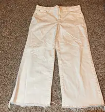 J.Crew Wide Leg‎ Crop Jeans Size 32 White Raw Hem Casual Denim Pants