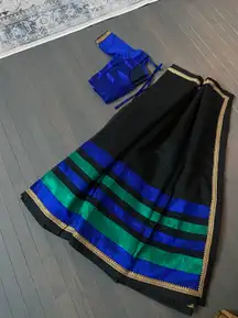 Indian pakistani jamdani type party wear sari with blouse