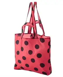 IKEA Skynke Polka Dot Nylon Reusable Shopping Bag Tote Red Black Set of 5