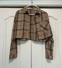 SheIn Brown and tan cropped flannel shirt