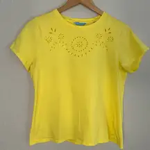 Draper James Bright Yellow Eyelet T-Shirt Cutwork Preppy Spring Vacation Medium