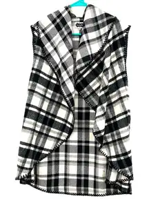 Mud Pie One Size white black plaid open front vest buffalo‎ check
