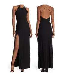 Love By Design Women's Black Slinky Halter Maxi Dress Low Criss Cross Back S NWT