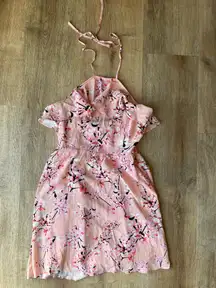 Cupcakes and Cashmere Peach Floral Ruffle Halter Mini Dress Size 2