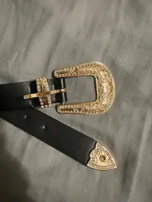 Black and Gold Belt with Silver Rhinestone Detail