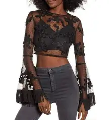 Endless Rose Black Floral Lace Crop Top & Camisole Set Size Medium NWT 2 Pieces