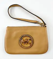 Michael Kors Fulton Zip Leather Wristlet Wallet Gold
