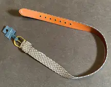 Women’s Black & Cream Colored Diagonal Patterned Belt Gold Buckle Size S NWT