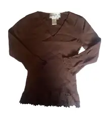 brown ribbed 3/4 length sleeve vintage top