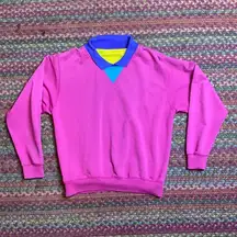 VINTAGE PINK COLOR BLOCK PULLOVER SWEATER PREPPY