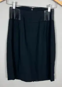 Shiatzy Chen Pencil Skirt S Italian 40 Black Wool Blend‎ Faux Leather Designer