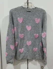 Fuzzy heart grey sweater
