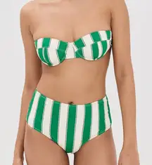 Staud Green Ivory Stripe Bikini