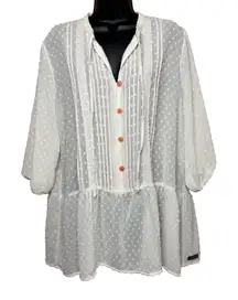 Matilda Jane Light the Way Pullover Tunic‎ Sheer Blouse Shirt Size Large Pilgrim
