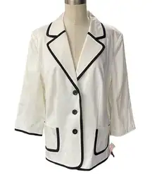 DRESS BARN White three button blazer with black trim NEW Size Large