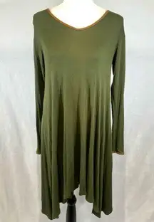 Long Sleeve Army Green Dress With Brown Suede Trim Size Small