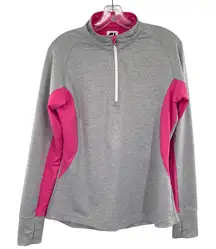 Footjoy Womens Gray Pink Quarter Zip Pullover Sweater Long Sleeve Athletic Top