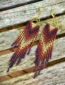 NWT Flaming Sun Horizontal Beaded gold Earring