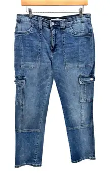 KanCan High Rise Utility Straight Cargo Pants Jeans Size 9/28 Stretch‎ Pockets