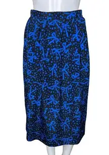 Vintage Skirt Womens 8 Black Blue Bow Straight Skirt Midi Casual Preppy Bohemian