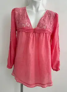 Anthropologie Women's boho babydoll lace blouse top Pink SMALL NWOT