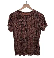 Nine West Women's Soft Spun Tee in Brown Dot Size Medium Stretchy Short Sleeves