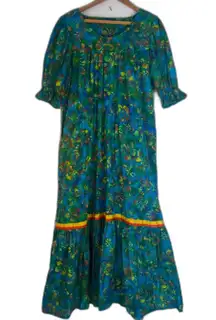 Handmade Prairie Maxi MuMu Dress Aline Shift All Over Print Neon Floral Sz Large