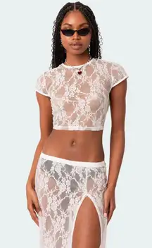 Edikted Aura Sheer Lace Baby Tee