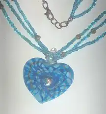 Blue Seed Bead Beaded Boho Glass Shimmer Swirl Pendant Necklace