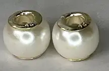 Creamy white faux pearl lot of 2 sterling silver core charm beads bracelet
