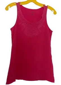 GH Bass & Co Pink Embroidered Eyelet Cotton Tank Top Size Small