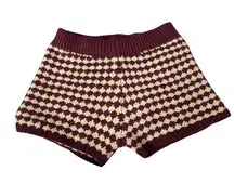Forever 21 Knit Shorts Houndstooth High Waist Maroon Beige Size Medium