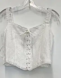 Forever 21 White Lace-Up Eyelet Bustier Crop Top -‎ Size L