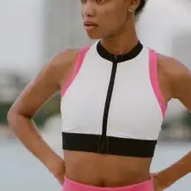 Solid & Stripe Sport‎ Women’s S Trek High Neck Zip Front Sports Bra White Sporty