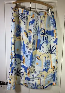 Nicole Miller New York Linen Wrap Skirt Women XL Resort Tropical‎ Print Coastal